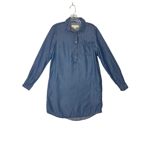 Michael Kors chambray Shirt Dress Blue Long Sleeve  snap button Casual sz small - Picture 1 of 10